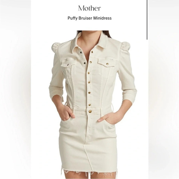 Mother The Puffy Bruiser bottom Frey denim mini dress in second chance - Picture 2 of 16